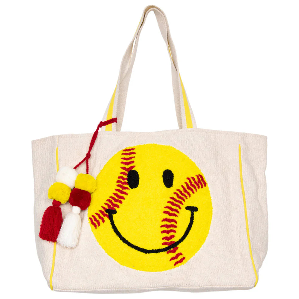 Softball Oversized Happy Face Beach Bag Tote